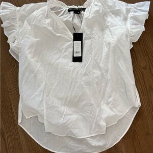 Veronica Beard White Ruffle Sleeve Blouse